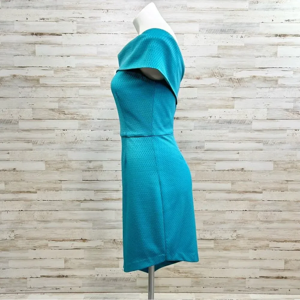 Slate & Willow Asymmetrical Off the Shoulder Dress Womens Size M Teal Jersey - Picture 6 of 16